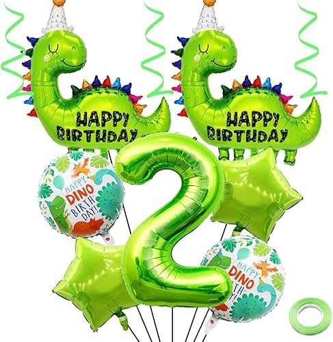 Weenkeey Globos de cumpleaños de dinosaurio número 2, globo de aluminio de aluminio con el número 2 para fiestas temáticas de dinosaurios,