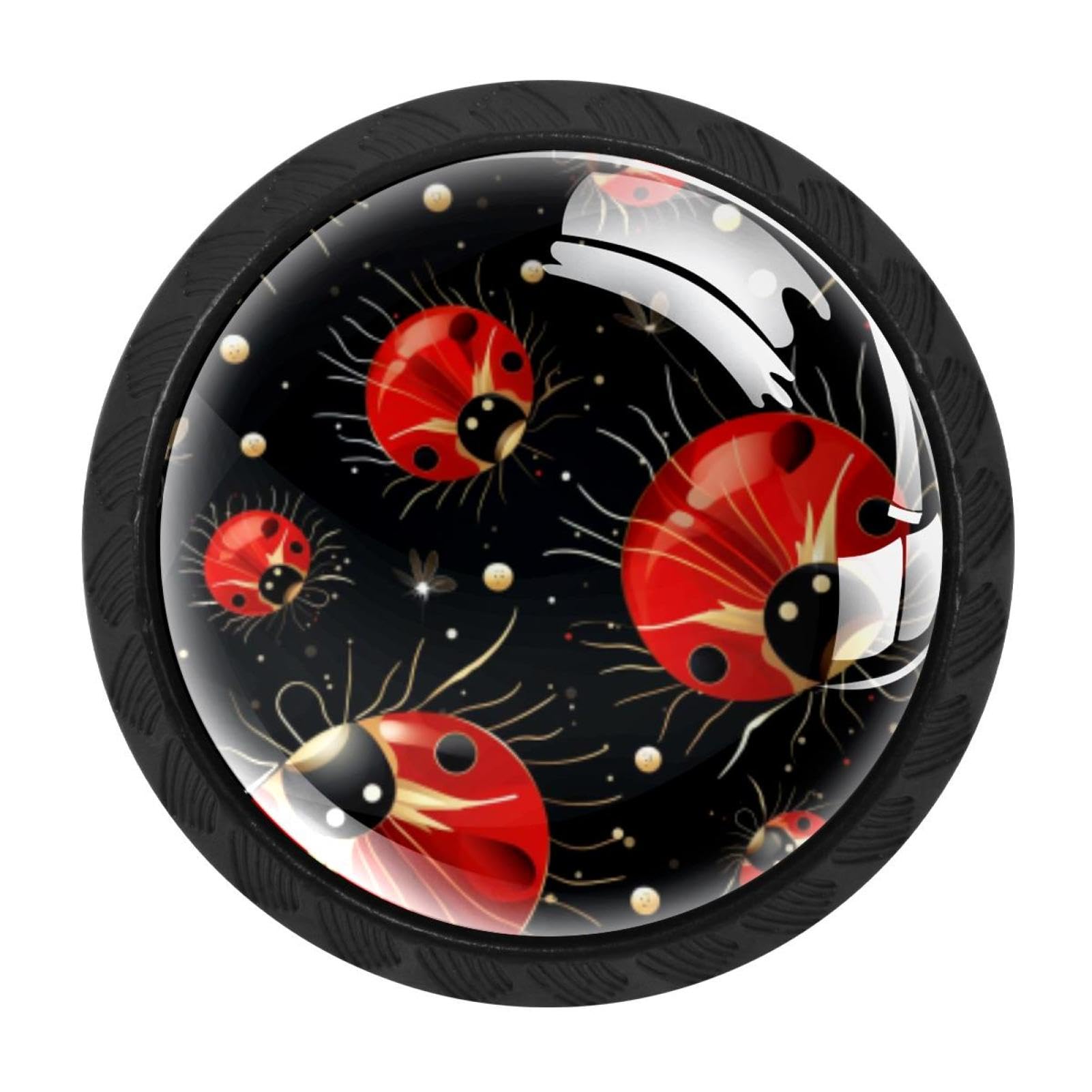 CHENZZZZ Ladybird Drawer Knobs 4 Pack Crystal Dresser Knobs 35mm Glass Cabinet Knobs for Home Office Bathroom