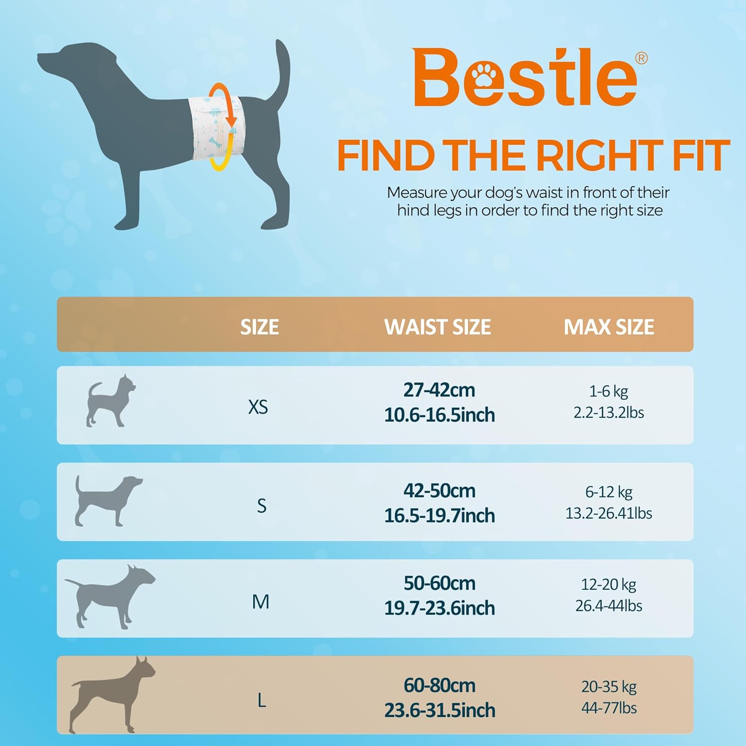Bestle Male Dog Wrap, Disposable Dog Diapers, 40 Count, L (Waist 23.6”-31.5”), Wetness Indicator, Ultra Protection, Leak Proof, Super Absorbent, Soft