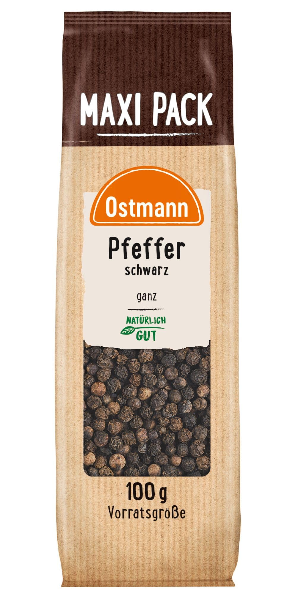 Ostmann Gewürze - Schwarze Pfefferkörner ganz | Ungemahlener Pfeffer, ideal für die Pfeffermühle oder für pikante Saucen | 100 g im Vorteilspack