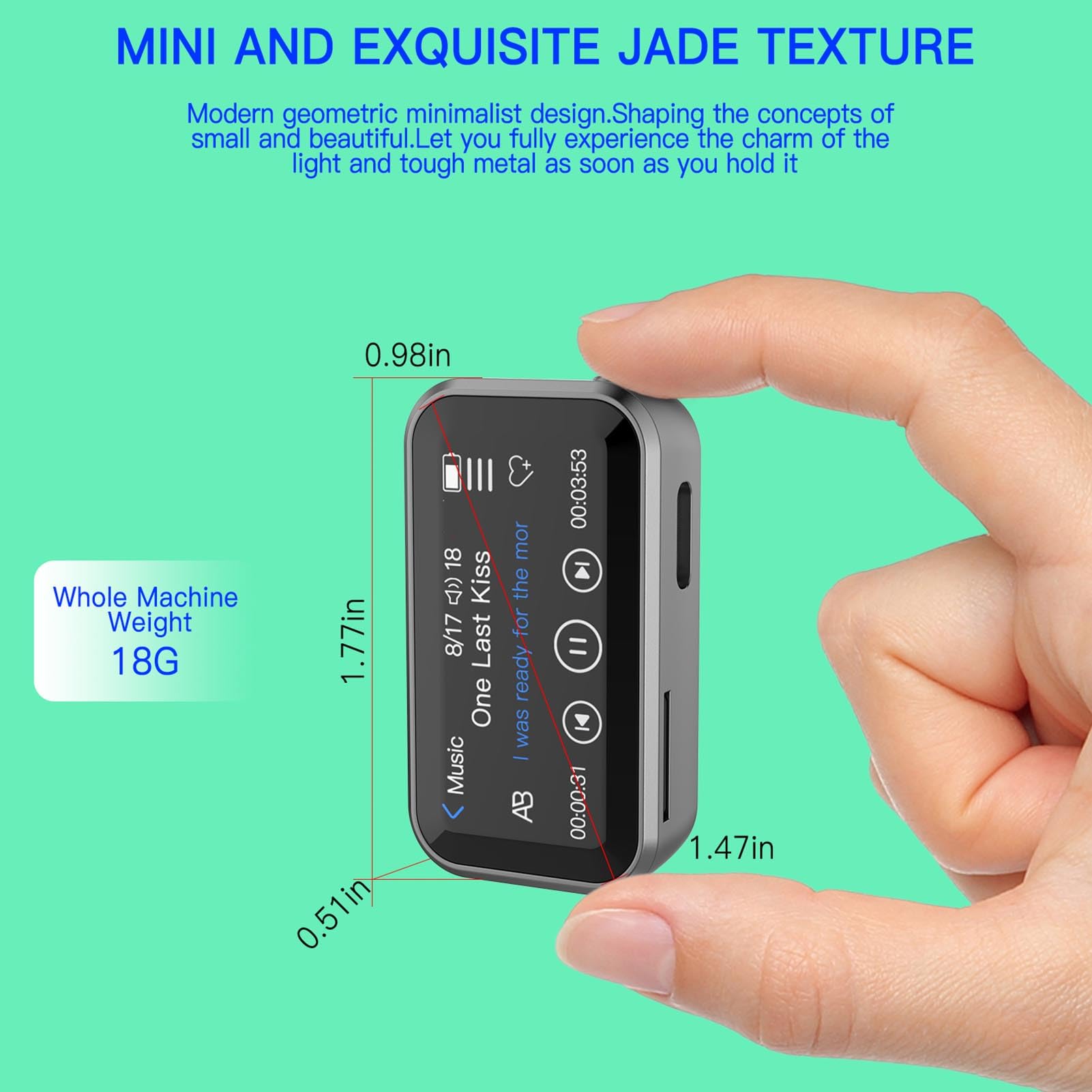 Jectse Reproductor de MP3 de 32 GB con Bluetooth, Reproductores de MP3 Portátiles con Clip de Retroceso, Pantalla Táctil Completa de 1.47 Pulgadas, Reproductor de Música sin Pérdida de