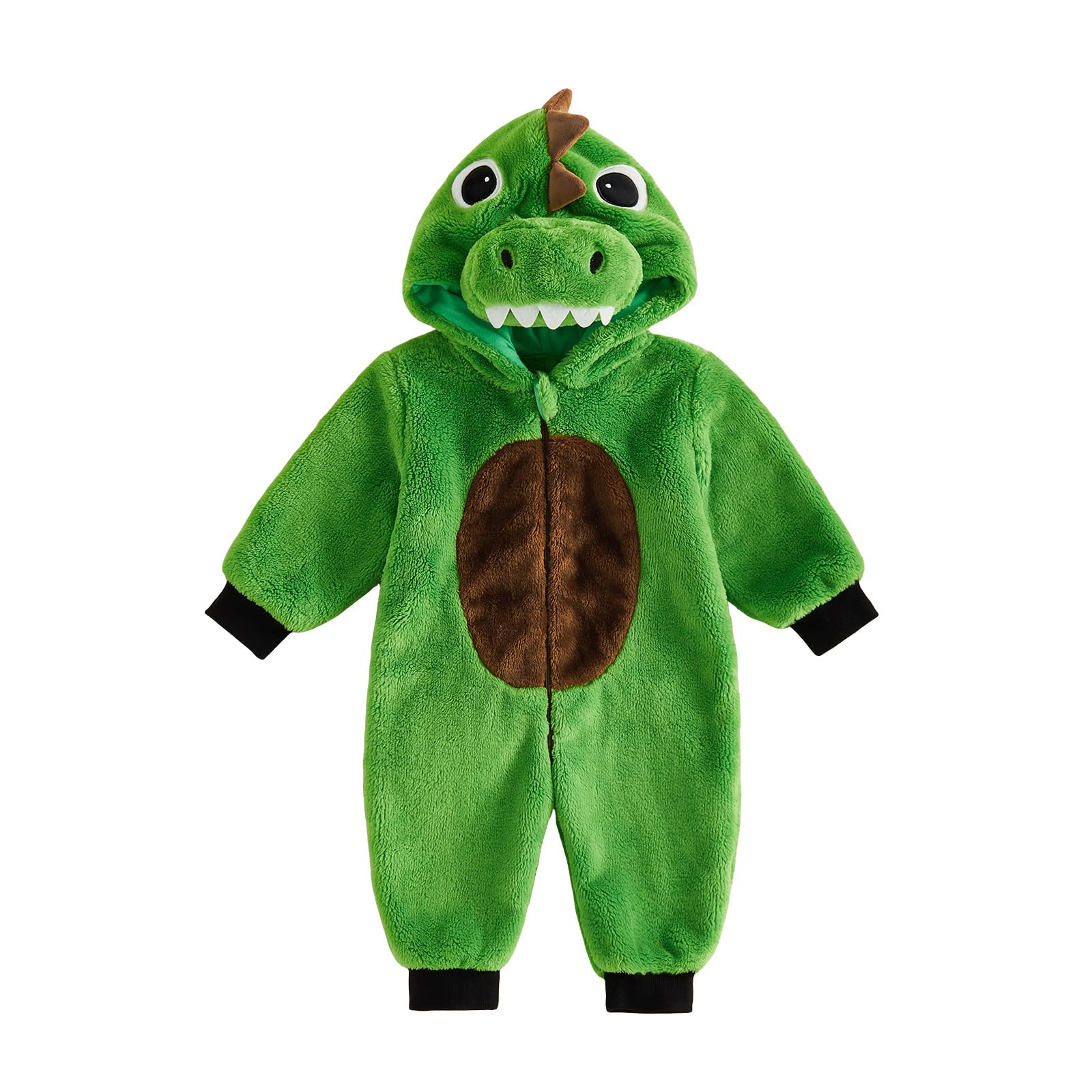 Xeadoffubio Toddler Baby Girl Boy Halloween Animal Outfit Zip Up Hooded Warm Jumpsuit (Green, 12-18 Months)