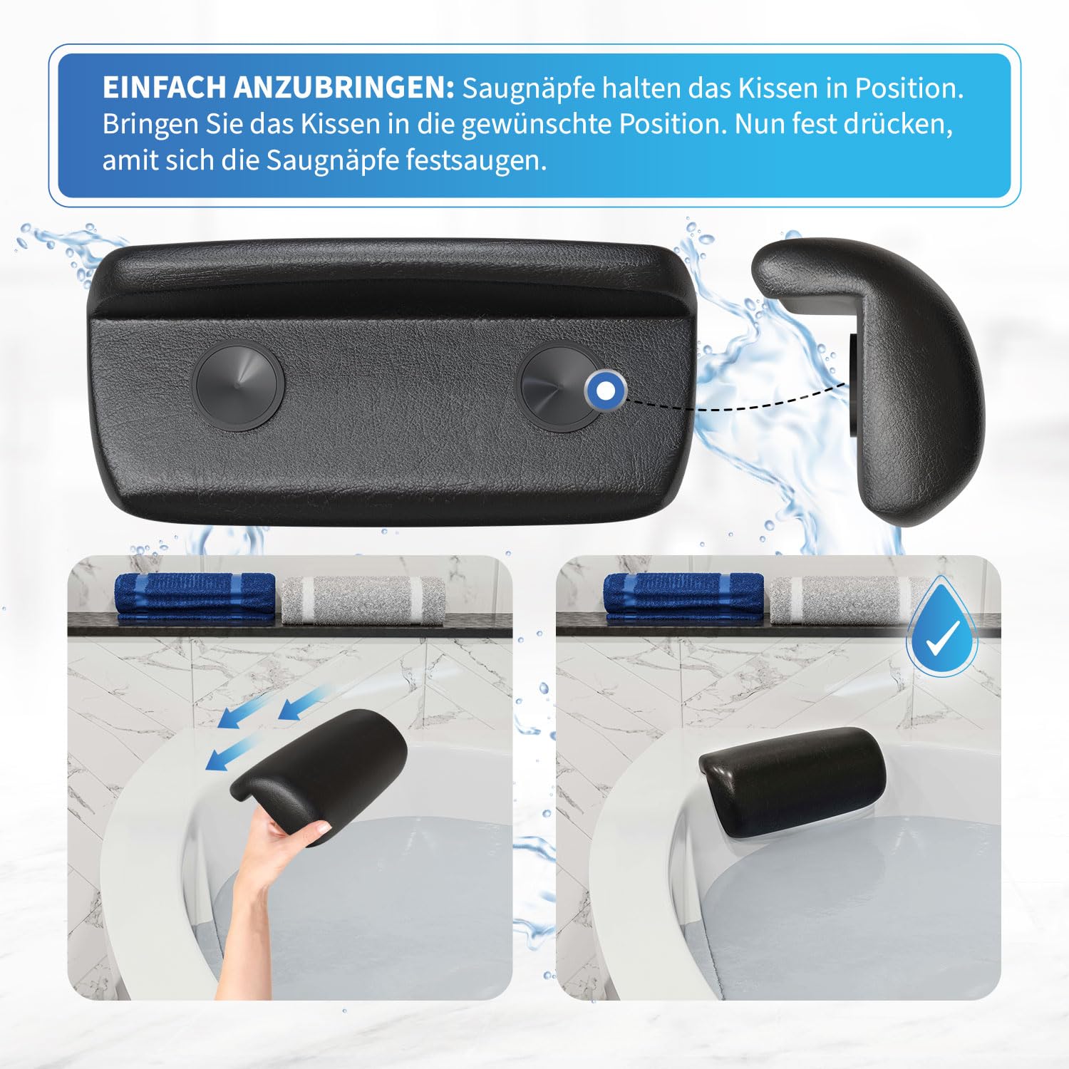 AQUADE 2X Nackenkissen Badewannenkissen Schwarz Modell: Vorskla | Pillow for Bathtub, Kopfkissen Für Badewanne, Kissen Badewanne Nacken, Badewannen Zubehör, Badesofa Wannenkissen