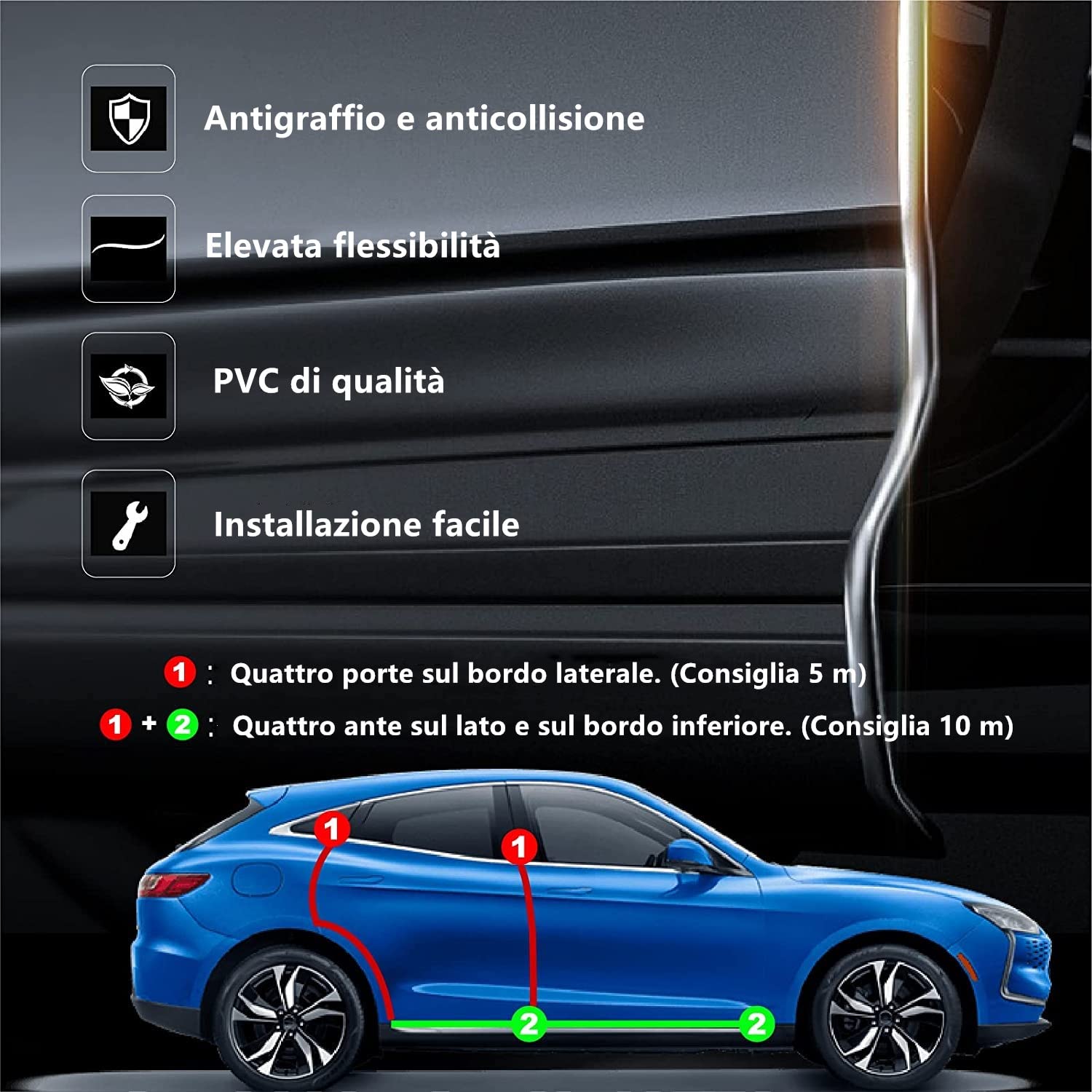 Proteggi bordo auto Striscia 5M protezione bordo in gomma protezione guarnizione a forma di U protezione bordo auto, per Bordi dell'auto per Maggior Parte delle Auto Trasparente
