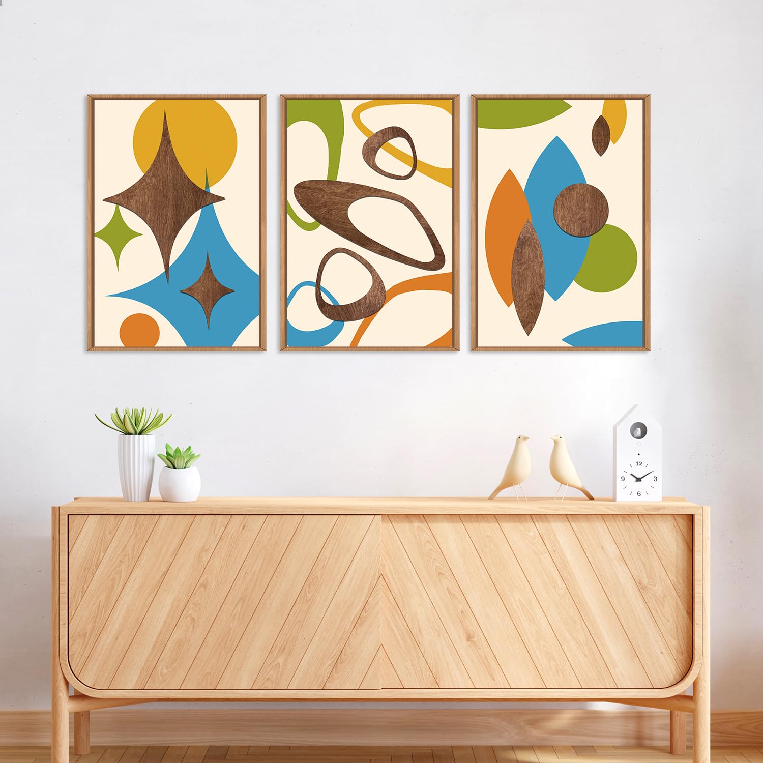 TOARTi 3PCS Framed 3D Mid Century Modern Wall Art Set(16x24inches