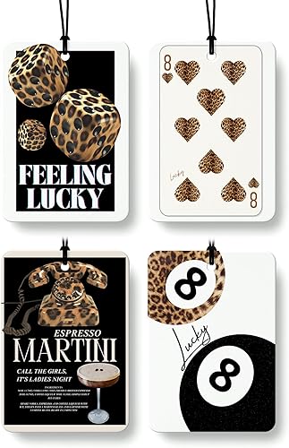 Miniatura 1 de Ambientador de coche con estampado retro de guepardo, 4 piezas, estampado de leopardo, 8 bolas de la suerte, ambientador colgante para el hogar,