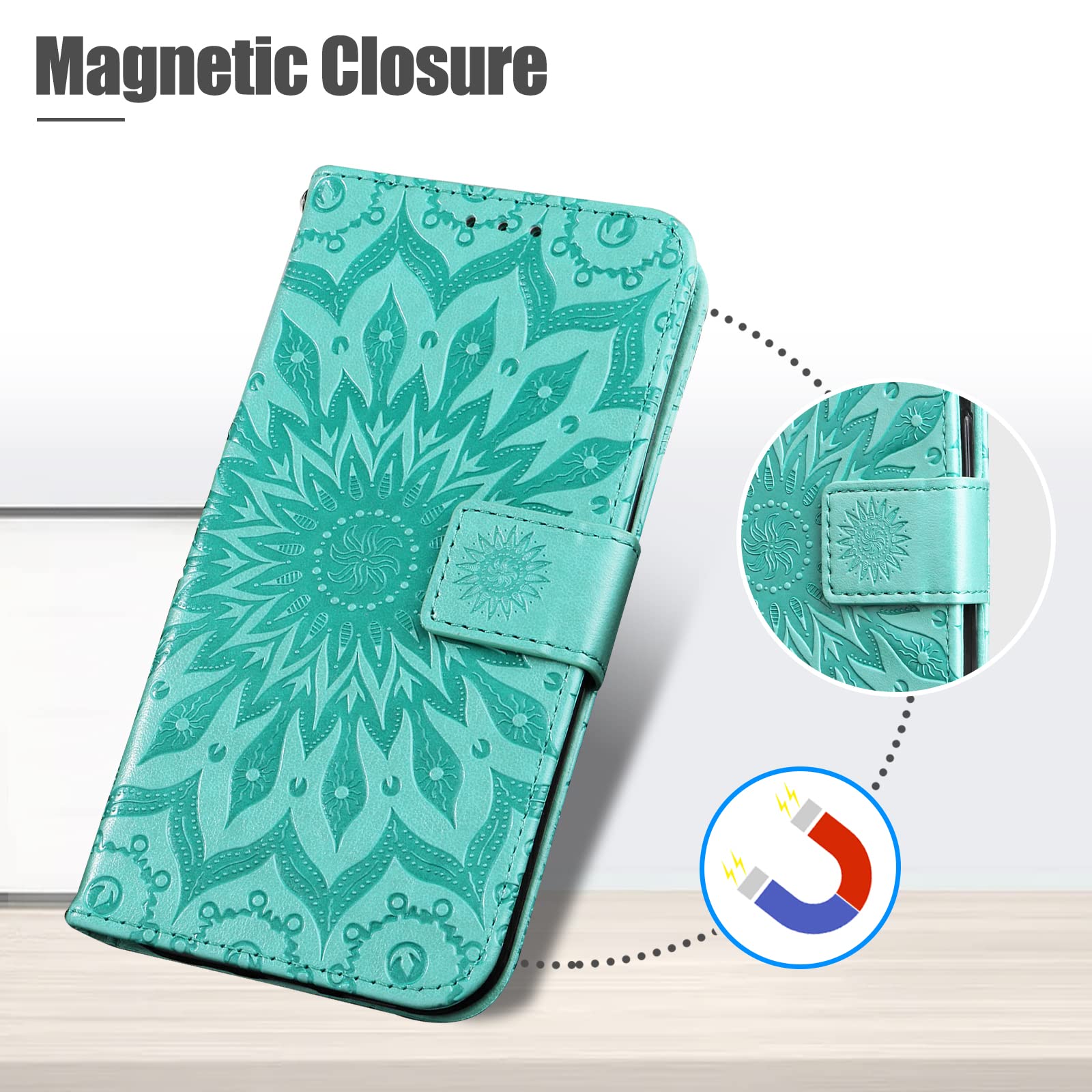 Honor Magic6 Pro 5G Case, PU Leather Case, Shockproof Wallet Cover for Honor Magic6 Pro 5G, Green - 3