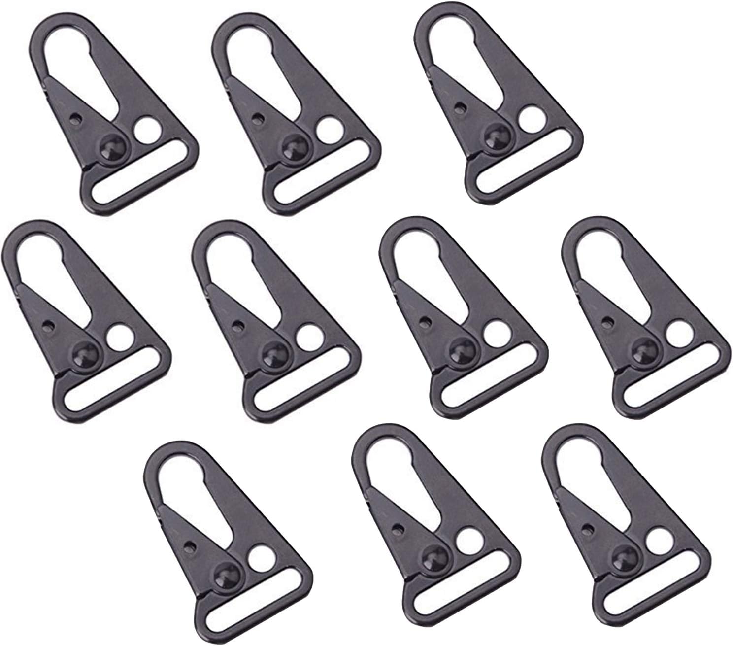 1" 1.25" 1.5" Enlarged Mouth Clips Hooks for Paracord Sling Outdoors Bag Backpack (1" Black (10-Pack))