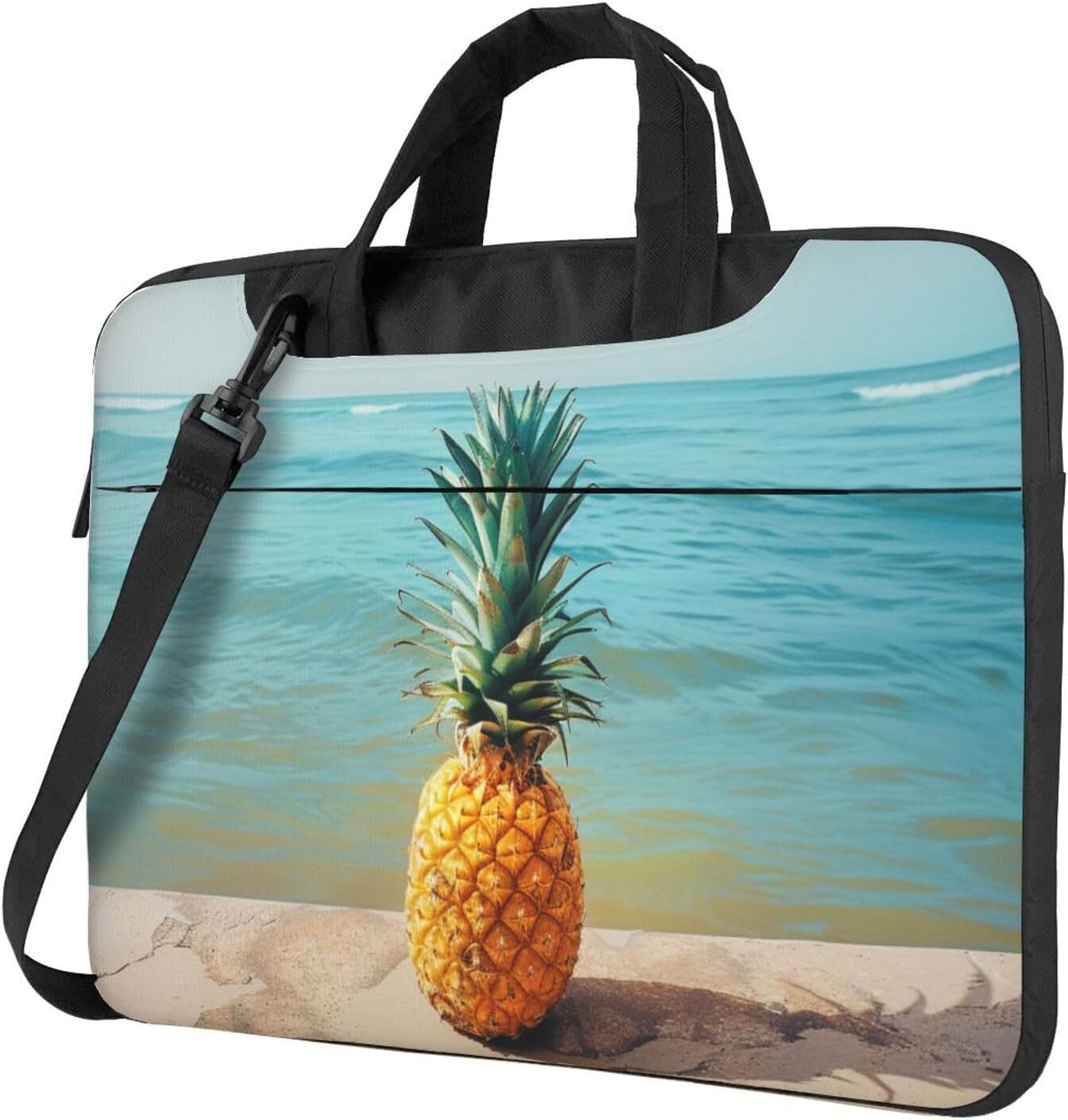 Pineapple by The Sea Printed Laptop Tote Bag, Laptop Tote Bag, Travel Bag, Business Computer Bag, Work Bag for Men and Women, black, 14 inch