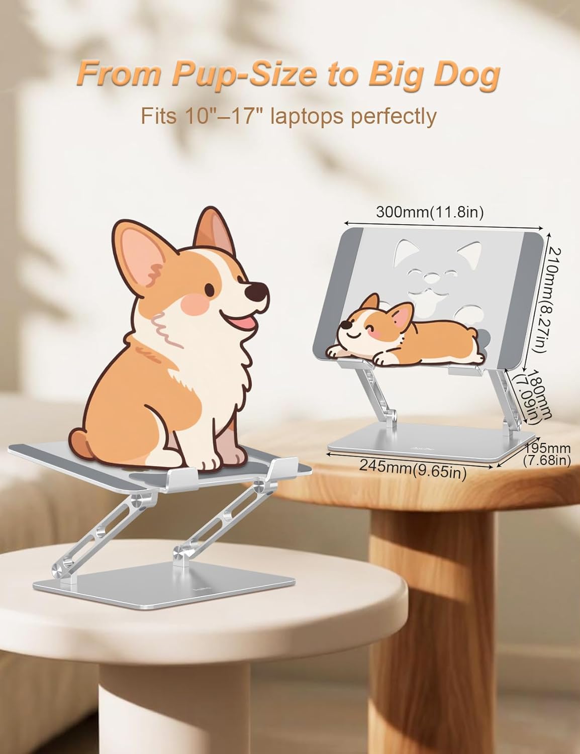 Laptop Stand for Desk – Adjustable Portable Laptop Riser, Aluminum Laptop Holder Compatible with MacBook Air Pro, Dell, HP, Lenovo (10"-17.3"), Featuring Unique Puppy Panel Design,...