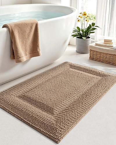 Miniatura 9 de DEXI Tapetes de baño para baño, 16 x 24 pulgadas, antideslizante y lavable, tapete de baño absorbente de felpilla suave y gruesa para suelo de