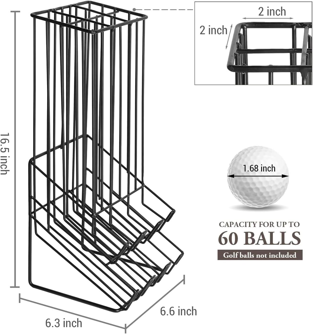 MyGift Golf Ball Basket Holder - Matte Black Metal Wire Golf Ball Dispenser and Countertop Display Rack