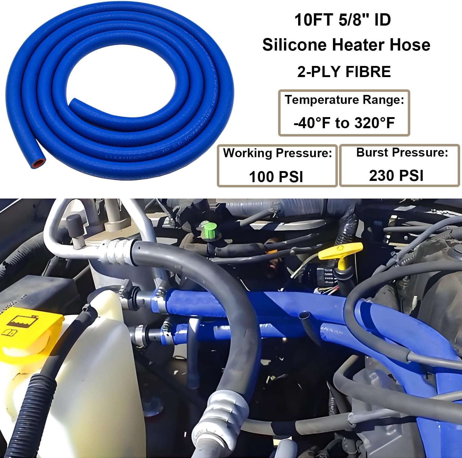 5/8"X10FT(ID:16MM) Silicone Heater Hose Radiator Coolant Straight Line+4PCS Brass Reducer Hose Barb Fittings+22PCS Stainless Steel Clamps