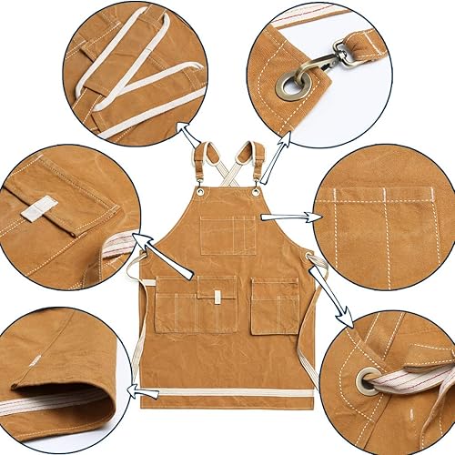 Miniatura 10 de Jeanerlor Delantales de trabajo resistentes al agua Delantal de lona encerada para herramientas