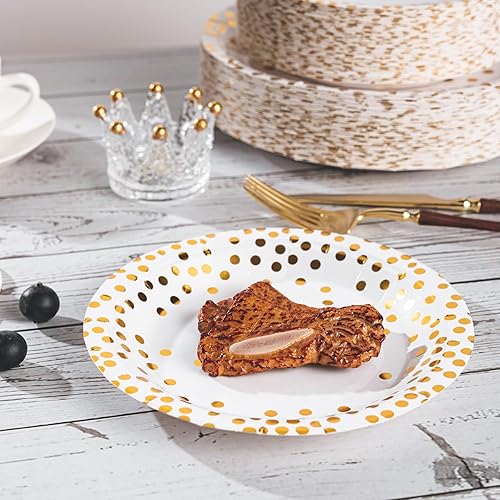 Miniatura 7 de Lullaby 200 platos de papel blanco, platos desechables de papel blanco y dorado, 100 platos llanos de 9 pulgadas, 100 platos de postre de 7