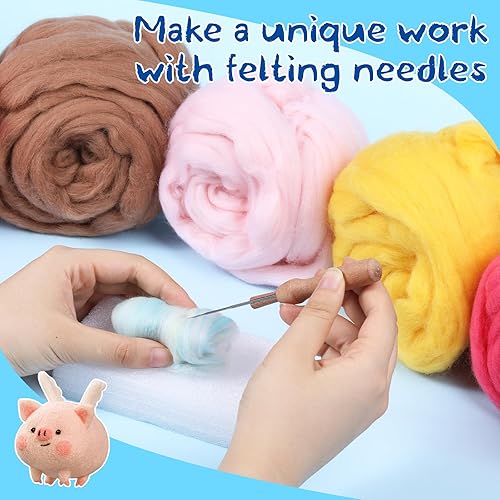 Miniatura 5 de JUPEAN Aguja de fieltro de lana natural de color amarillo y verde, lana de fibra gruesa, suministros de fieltro de lana para fieltro húmedo y