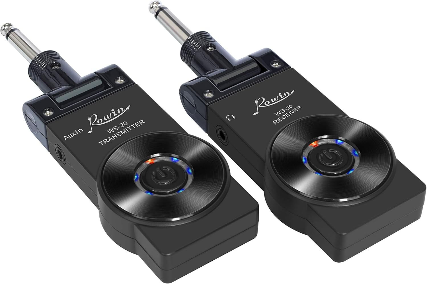 Rowin 2.4G Guitar Wireless System Transmitter Receiver for Electric Guitar Bass Violin with Rechargable Battery, USB Cable (Full Black)