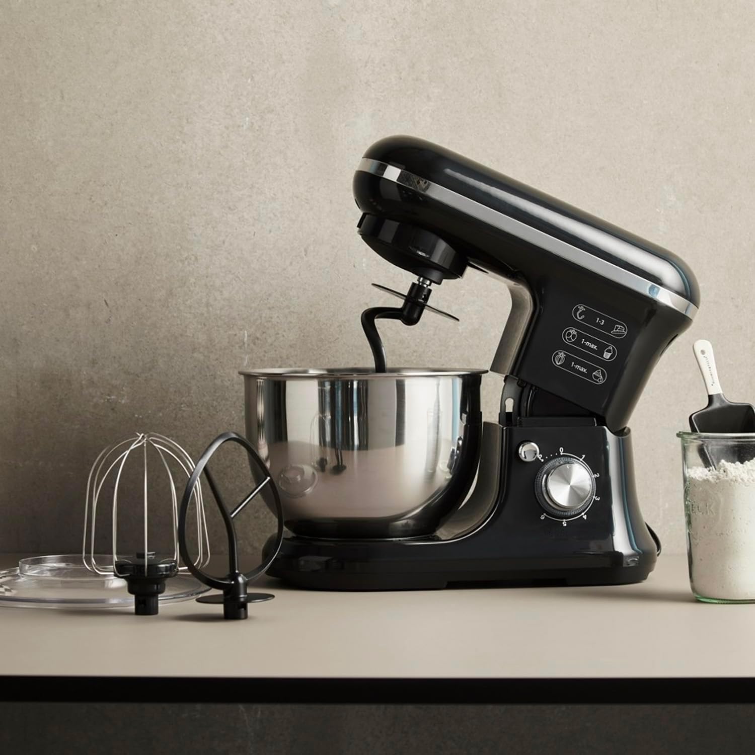 Avilia Impastatrice | Planetaria | Impastatrice planetaria | Robot da cucina | Robot da cucina multifunzione con 3 accessori in omaggio, 6 velocità + funzione pulse, Maxi ciotola 6.5L (Nero)