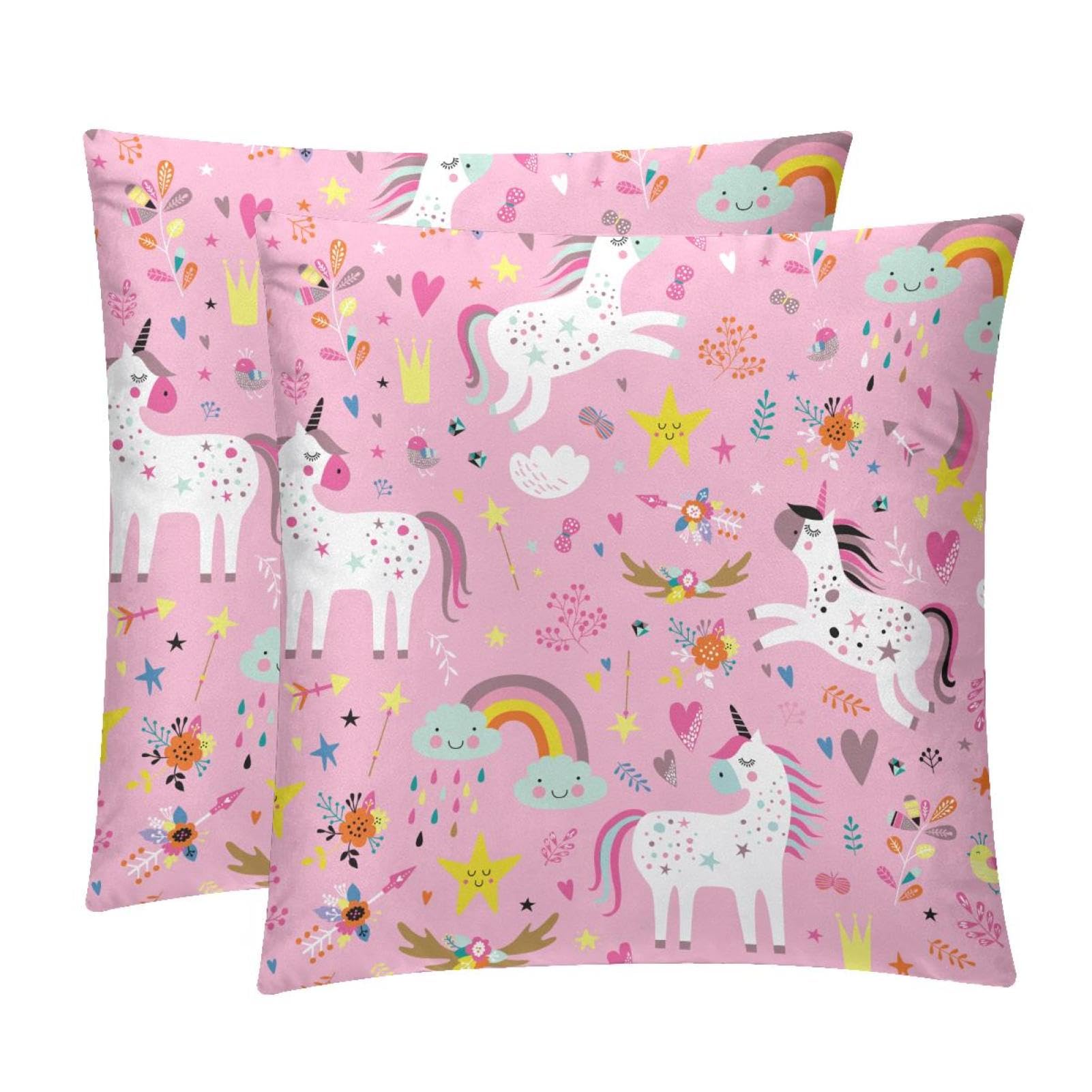 TDGKPZ White Unicorn Throw Pillow Covers 2 Pack Pillowcases Soft Cozy Pillow Cases For Couch Bed Sofa 45x45cm