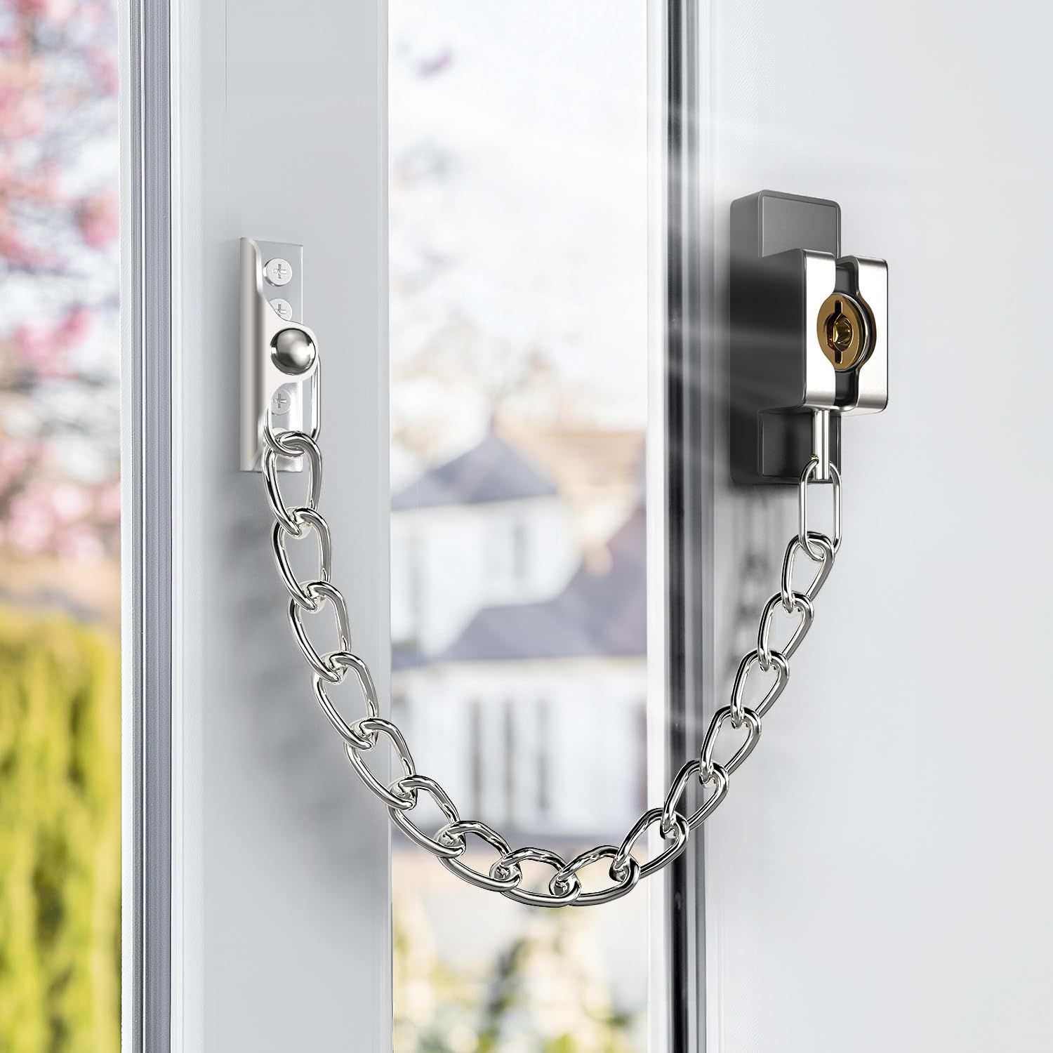 Chaîne de porte robuste pour porte d'entrée, porte intérieure avec clé, serrure de porte pour enfant, puertas, hôtel, chambre, fenêtre (chaîne argentée, 1 pièce)
