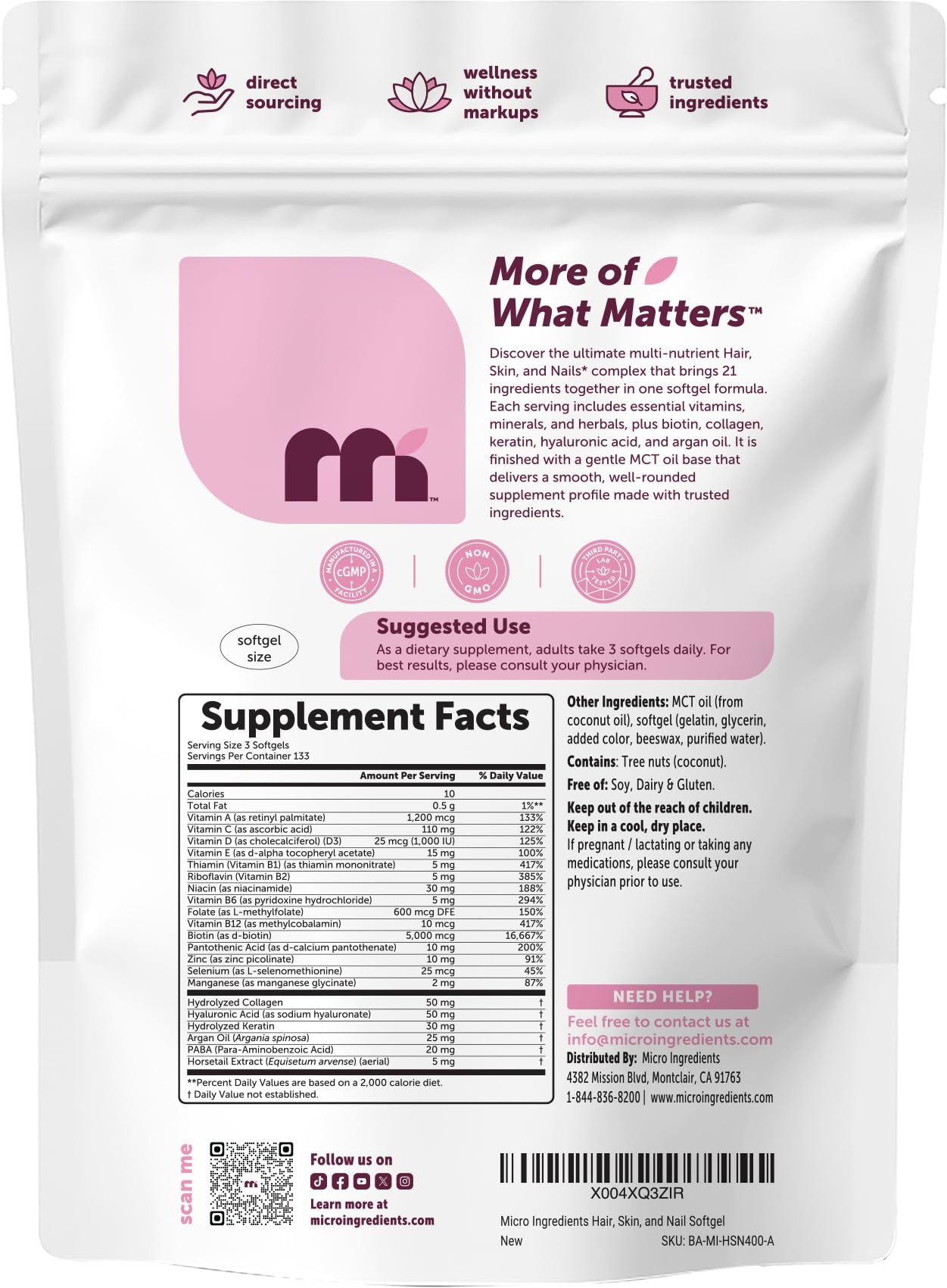 Hair Skin and Nails Vitamins for Women & Men, 400 Softgels, 133-Day Supply — Amazon image 7