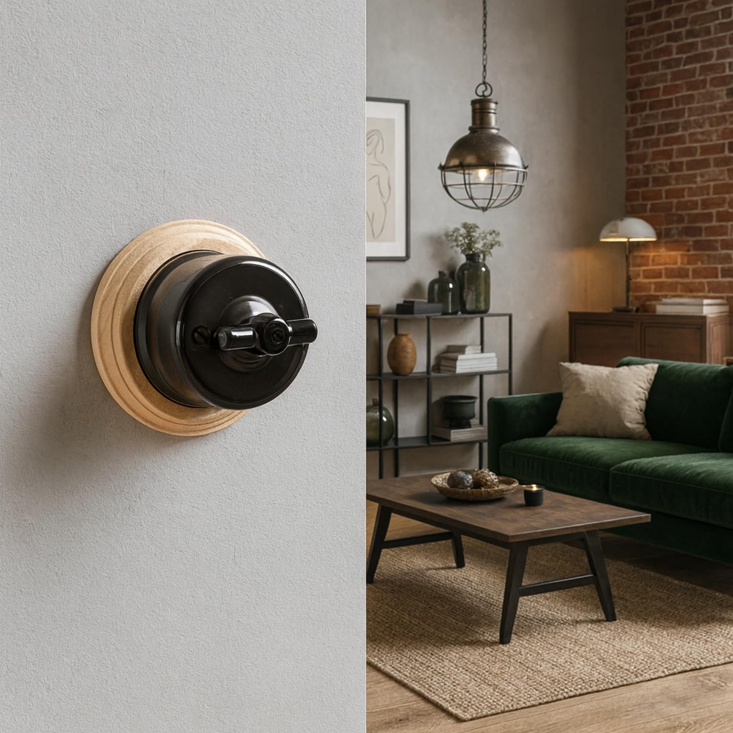 Porcelana natynkowa retro Rotary, przełącznik krzyżowy, All-in-One, seria QR1 czarny