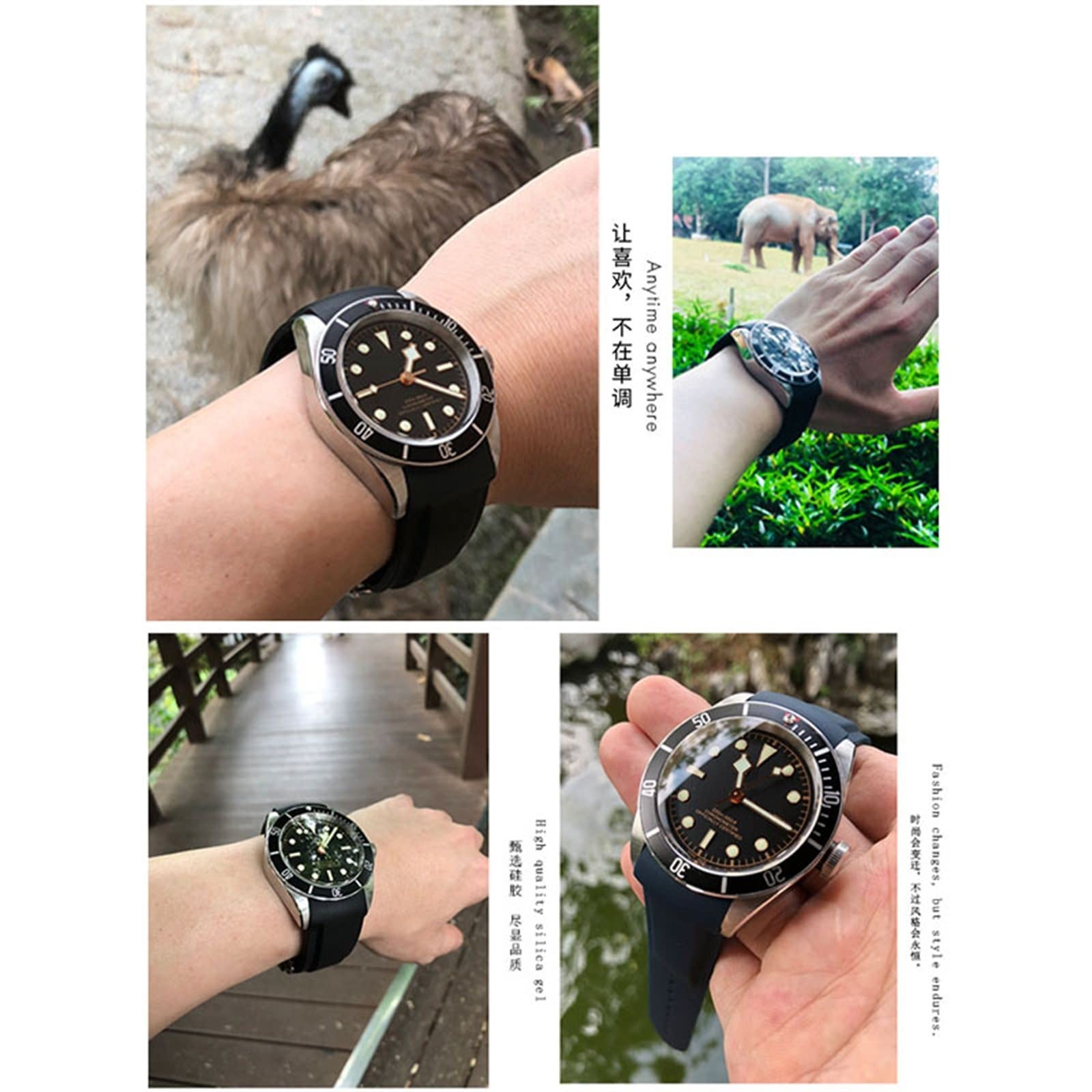 EPANO 20 mm, 22 mm, gumowy pasek do zegarka ze składaną klamrą, czarny, niebieski, czerwony, paski do zegarków Tudor, czarna zatoka dla mężczyzn, bransoletka