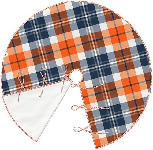 Miniatura 3 de Falda de árbol de Navidad de 30 pulgadas, naranja y azul, patrón deportivo a cuadros, falda de árbol de Navidad para fiestas de vacaciones,