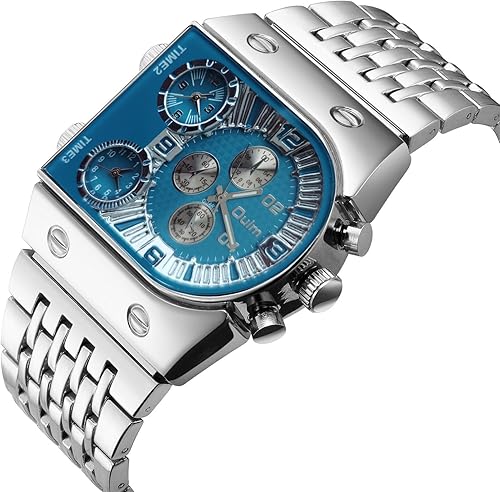 Miniatura 2 de Carlien - Reloj de lujo para hombre, rectangular, cuadrado, de oro y plata, de gran esfera, luminoso, impermeable, de cuarzo, deportivo, multizona