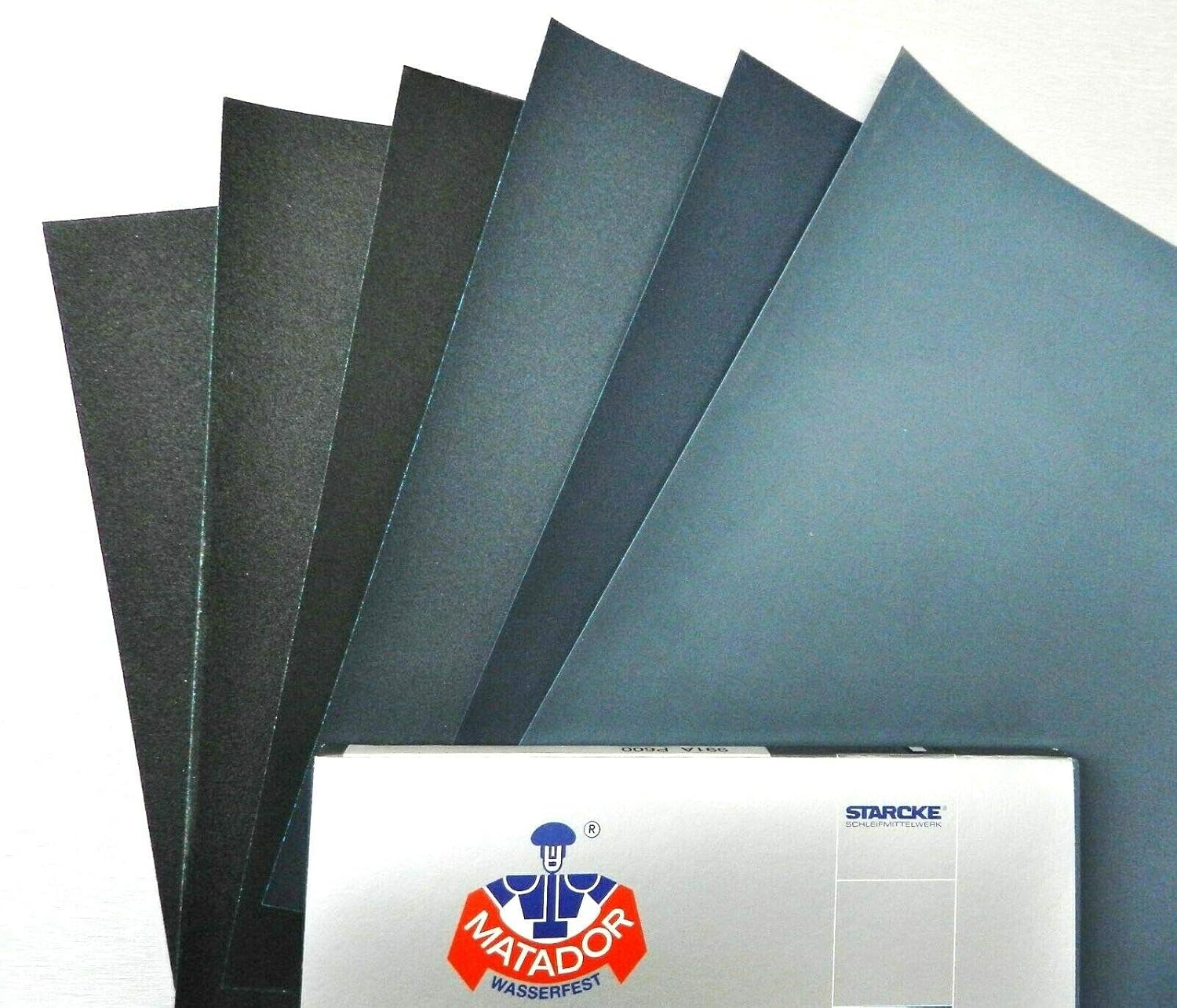 Waterproof Sandpaper Assortment 9" x 11" Matador 6 Sheet Wet or Dry S/C Sandpaper Abrasive Sanding Paper 800, 1000, 1200, 1500, 2000 and 2500 Grit for Wood, Metal, Paint and Auto Made in Germany - - 