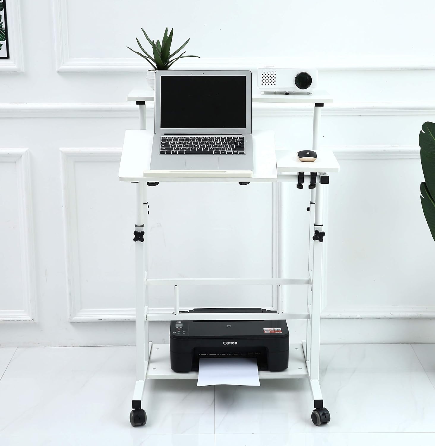 UNICOO Portable Standing Desk on Wheels, Height Adjustable Mobile Workstation, Versatile Sit-Stand Desk for Home Office (White Frame/White Top)
