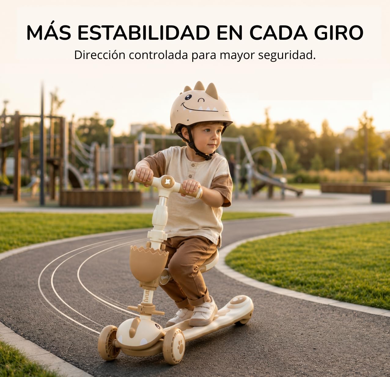 Twinly Dinly Patinete Evolutivo 3 en 1 con Asiento y casco incluido, Rosa | Manillar parental ajustable, ruedas LED, plegable y hasta 30 kg.