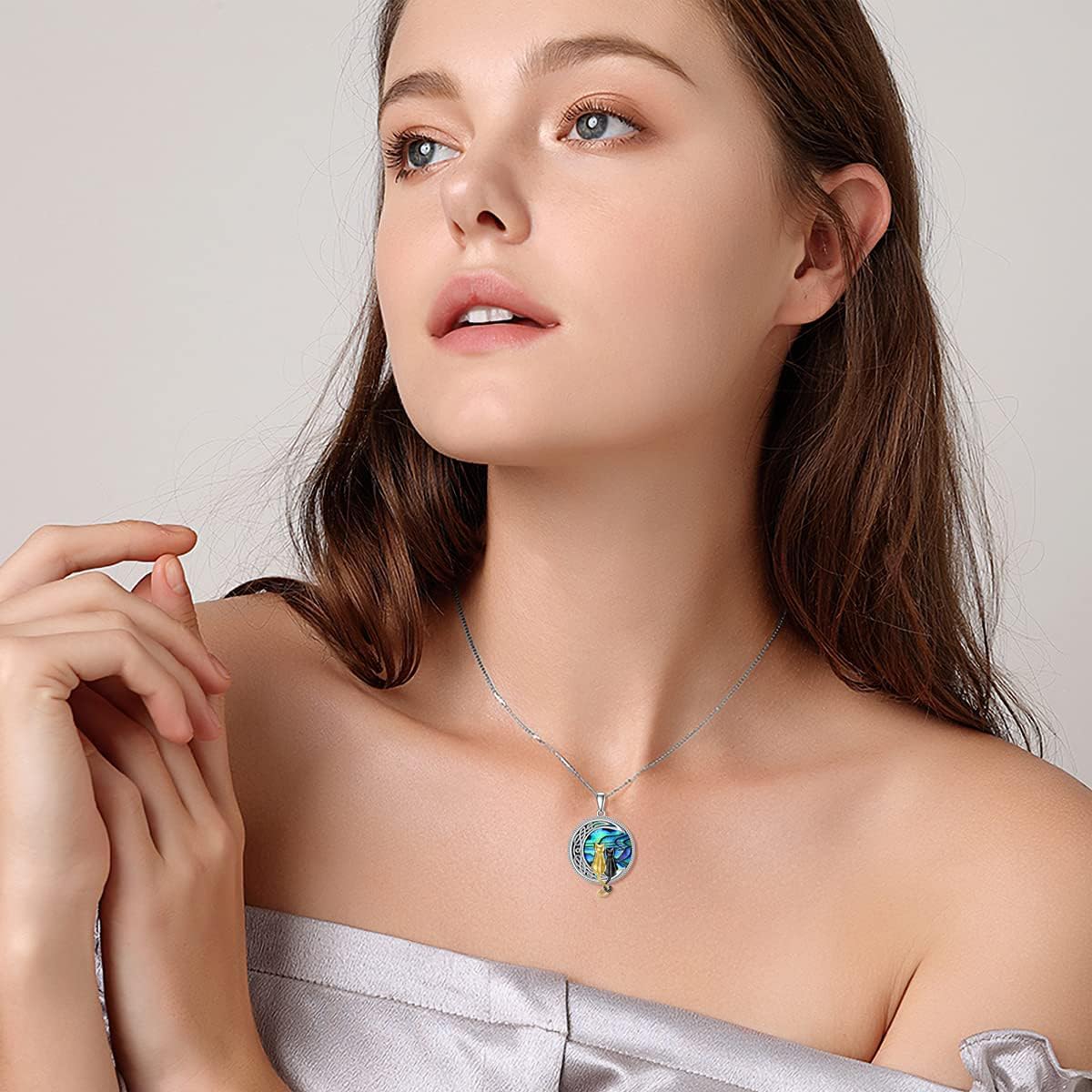 TOUPOP Cat Necklace Sterling Silver Abalone Shell Celtic Cat on the Moon with Abalone Shell Birthday Christmas Jewelry Gifts for Women - Image 3