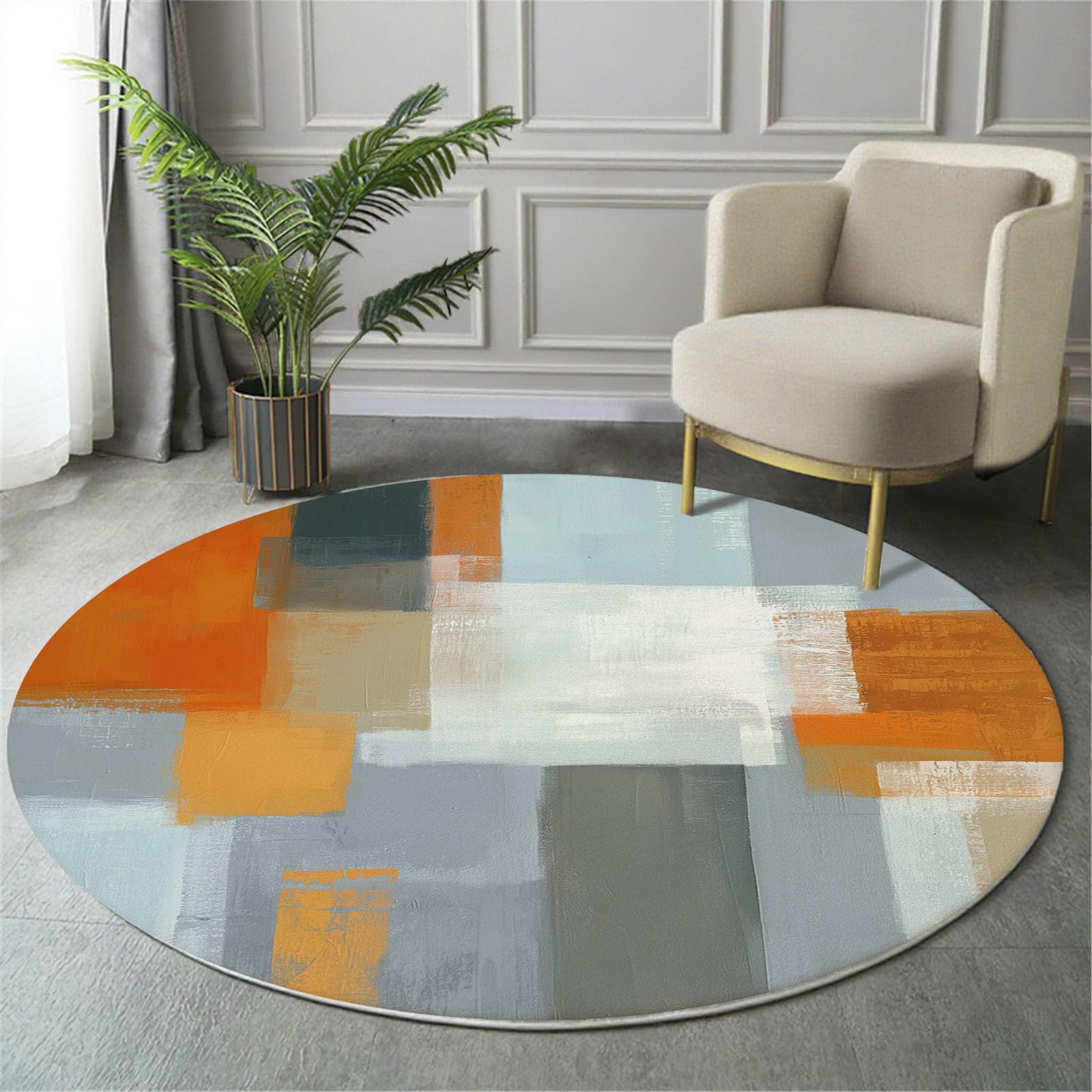 Tapis rond lavable en machine antidérapant pour salon et chambre
