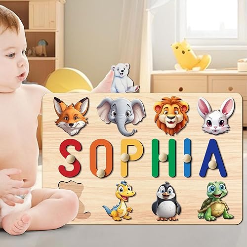 Vista 31 de Rompecabezas de nombres para niños, rompecabezas con nombre personalizado para niños pequeños, regalos de Pascua, rompecabezas de madera con nombre