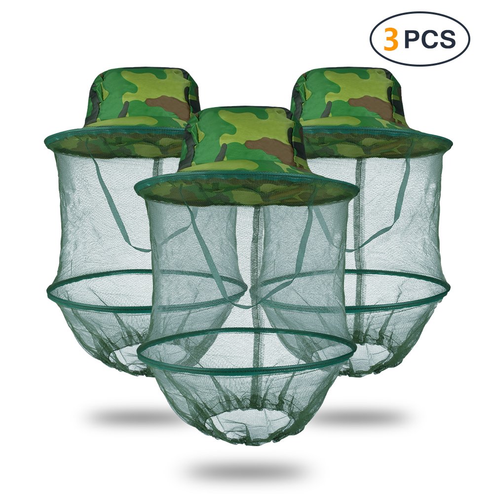 3 Pack Mesh Head Net Hat,Camouflage Hood Fishing Cap