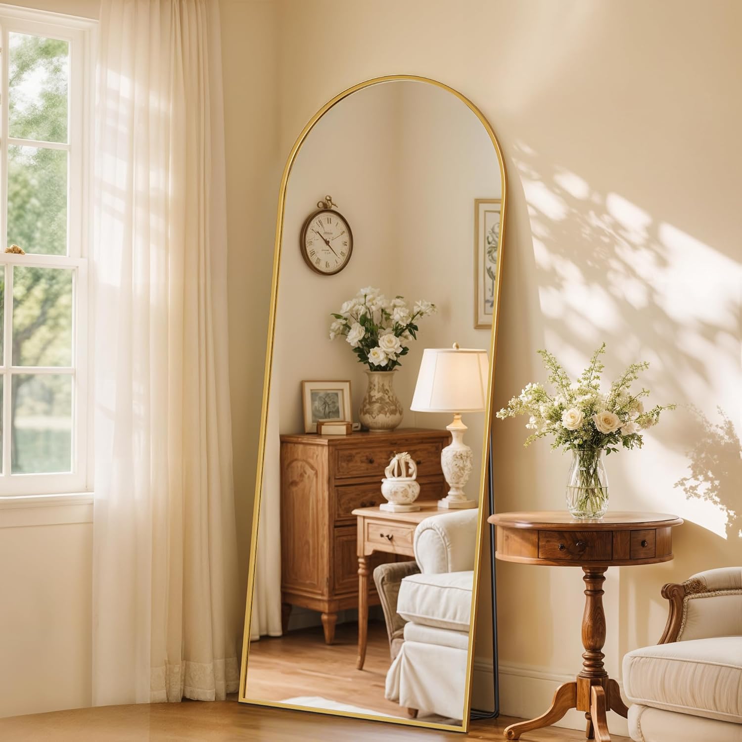 Full Length Mirror, 58" x 18" Arched Full Body Mirror Standing Large Floor Mirrors for Bedroom Bathroom Living Room Gold 58"L x 18"W Arched Gold