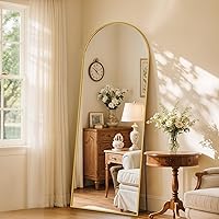 Novlux 58x18 Inch Arched Full Length Floor Mirror - Shatterproof HD Glass, Gold Aluminum Frame, Standing Leaning or Wall Mount for Bedroom Living Room