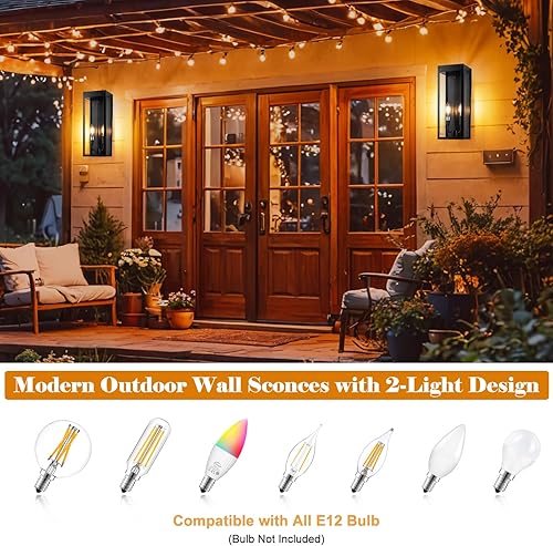 Miniatura 5 de Luces de pared para exteriores de 16 pulgadas grandes, paquete de 2 accesorios de iluminación exterior modernos negros montados en la pared con luz