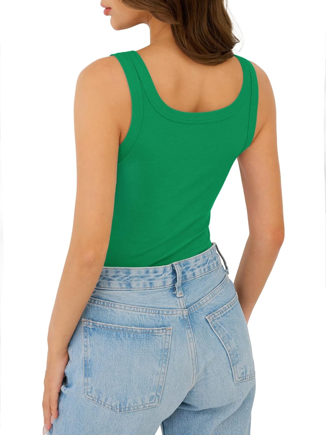 Womens Tank Tops Scoop Neck Sleeveless Ribbed Tank Summer Basic Thick Strap Slim Fitted Racerback Tops - Image 3