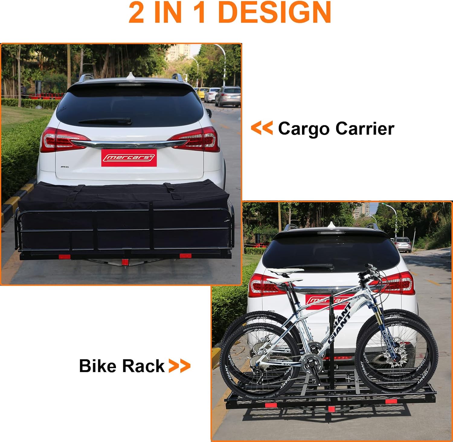 MERCARS Hitch Cargo Carrier with Bike Rack 60 x 24 x 14 Fits 2 Bikes