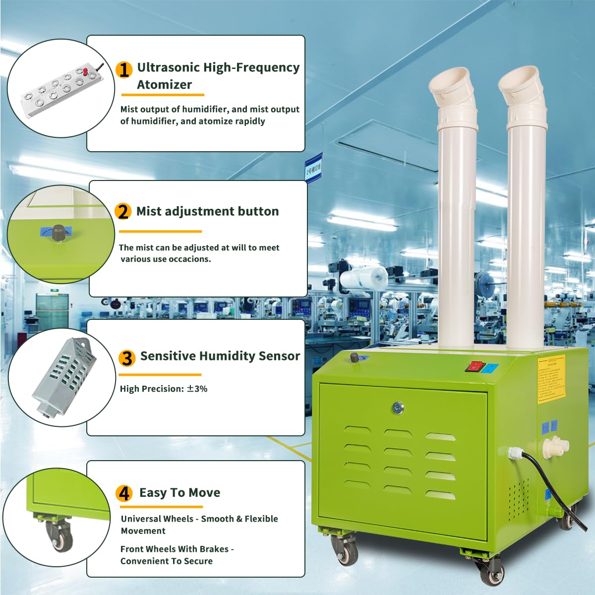 Ultraschall Industrie Luftbefeuchter 10kg/h Edelstahl Kommerzieller Luftbefeuchter Sprüher Großes Volumen Automatisches Nebelkühlgerät für Pflanzen Grow Room Werkstatt Lager Landwirtschaft Pilz