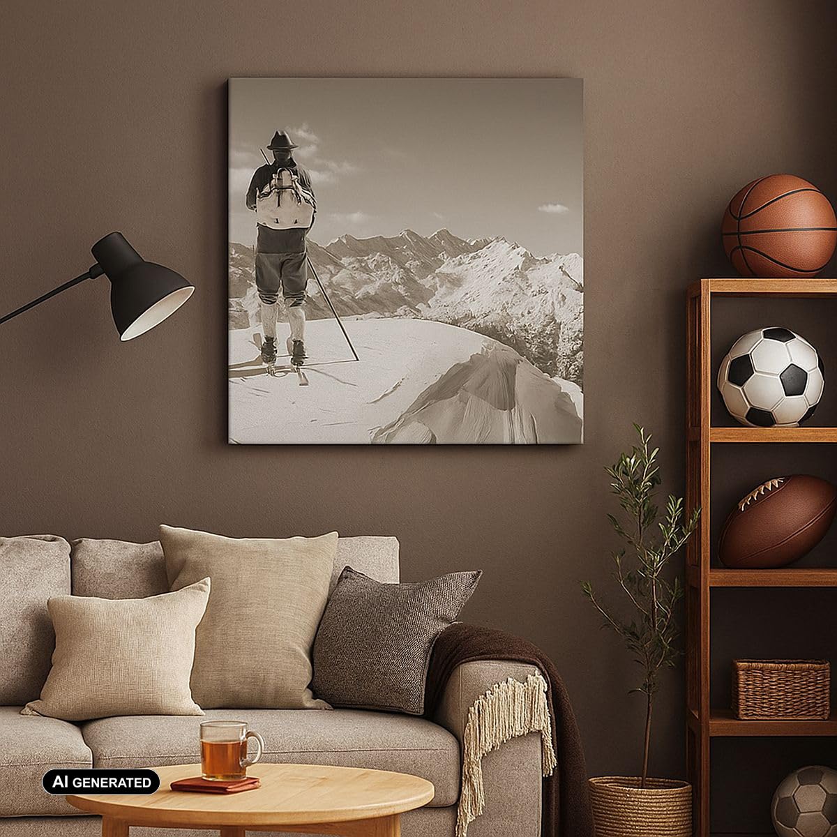 Moderno Quadro su Tela 60x60 cm Stampe da Parete Persone Sport - 4192 | Sciatore Baviera Seppia Quadro Decorativo 1 pezzo Soggiorno Camera da Letto Arte da Parete Decorazione da Parete ARTTOR