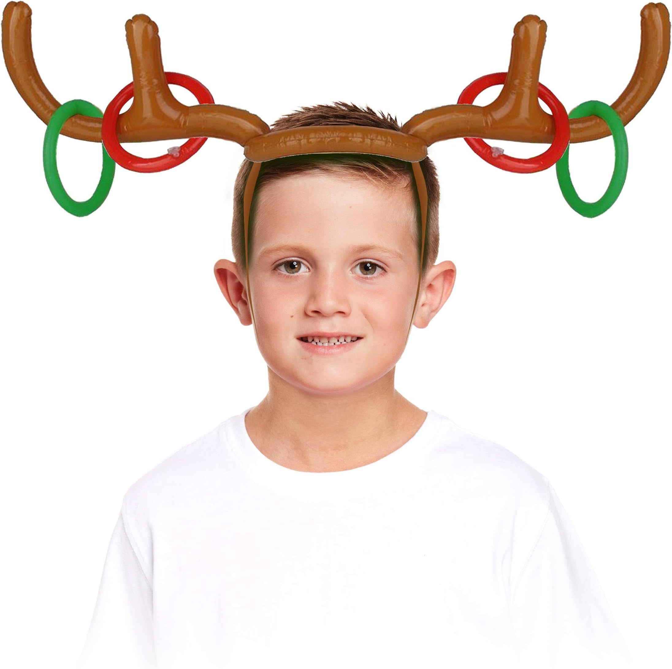 G4GADGET Children Kids Inflatable Santa Funny Reindeer Antler Hat Ring Toss Christmas Holiday Party Game Supplies Toys