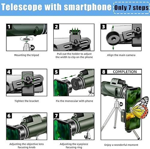 Miniatura 5 de Nuevo telescopio monocular 2023 de 50 x 60 pulgadas con adaptador para smartphone y trípode prisma portátil para adultos compacto de alta potencia