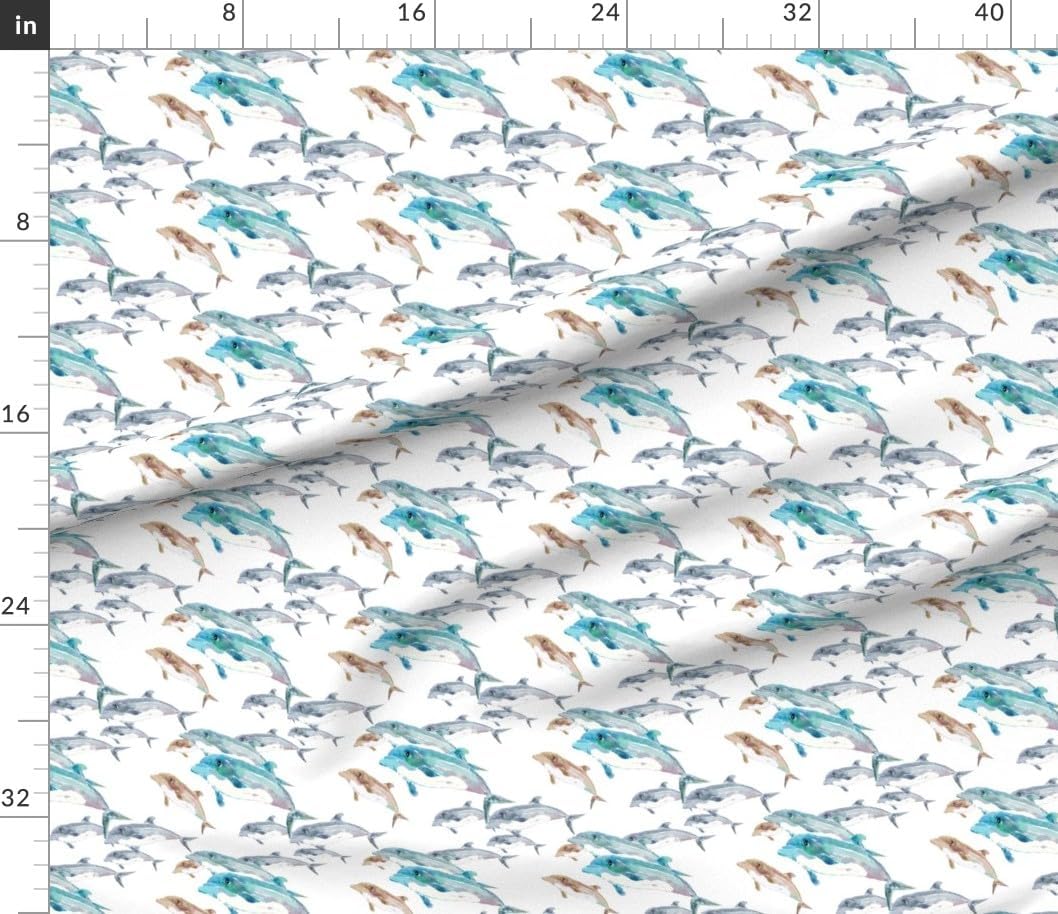 Spoonflower Fabric - Blue Swim Dolphin Art Gray Watercolor Boy Printed on Petal Signature Cotton Fabric by The Yard - Sewing Quilting Apparel Crafts Decor