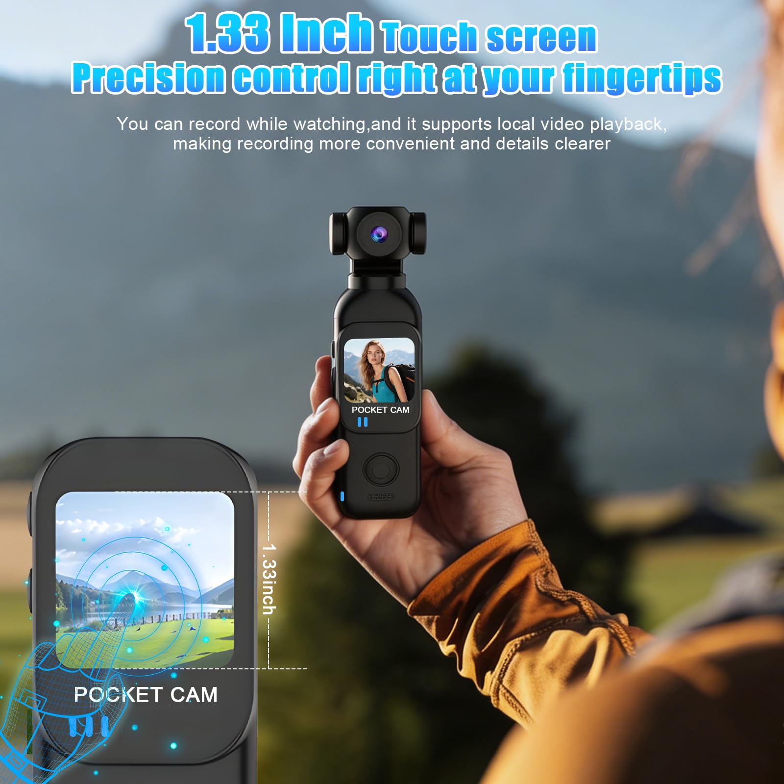 OBEST Mini Action Cam WiFi Action Kamera Handheld mit Touchscreen 1,33" 14 Stunden, 1080P Vlog Bodycam Körperkamera mit 270 + 130° Drehen POV Camera, Motorrad Reiter Sportkamera Schwarz