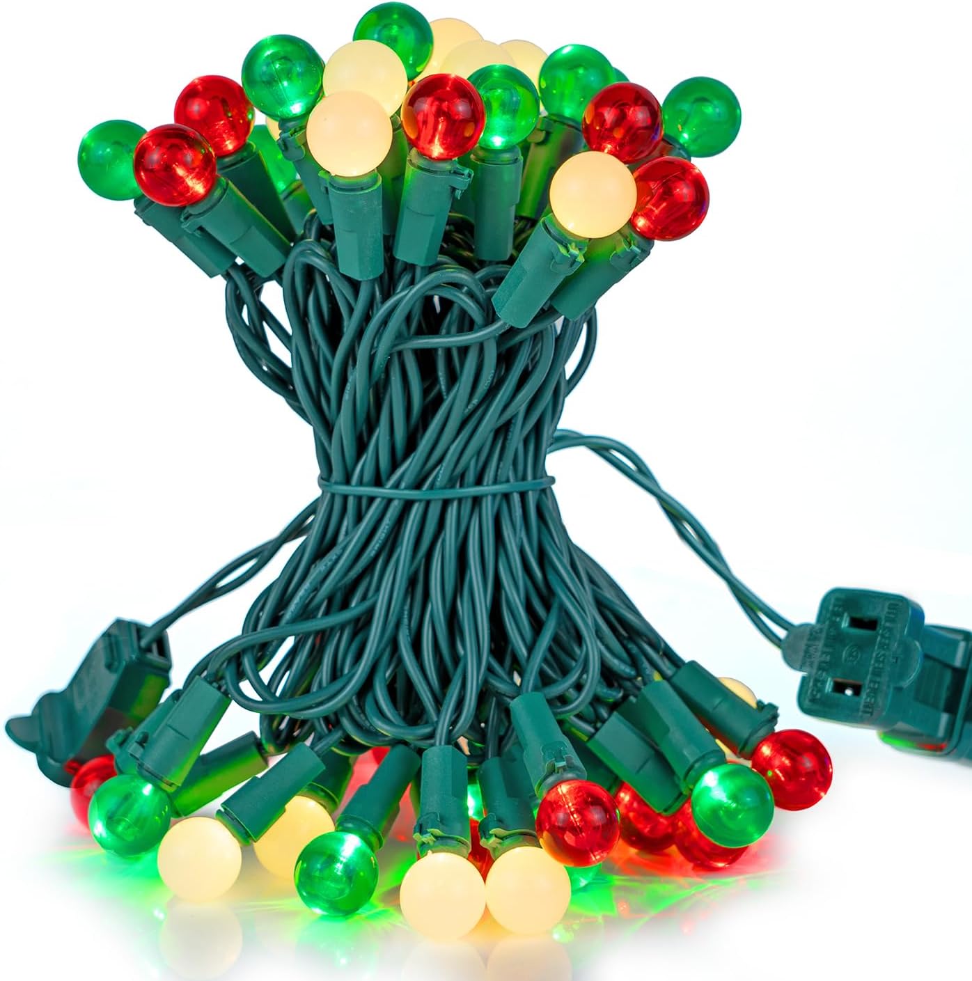 BOHON Red White and Green Christmas Lights Outdoor Pearlized G15 50 LED 17ft Plug in Mini Globe String Lights Multi Color Waterproof Extendable Green Wire for Xmas Tree Halloween Party Decoration