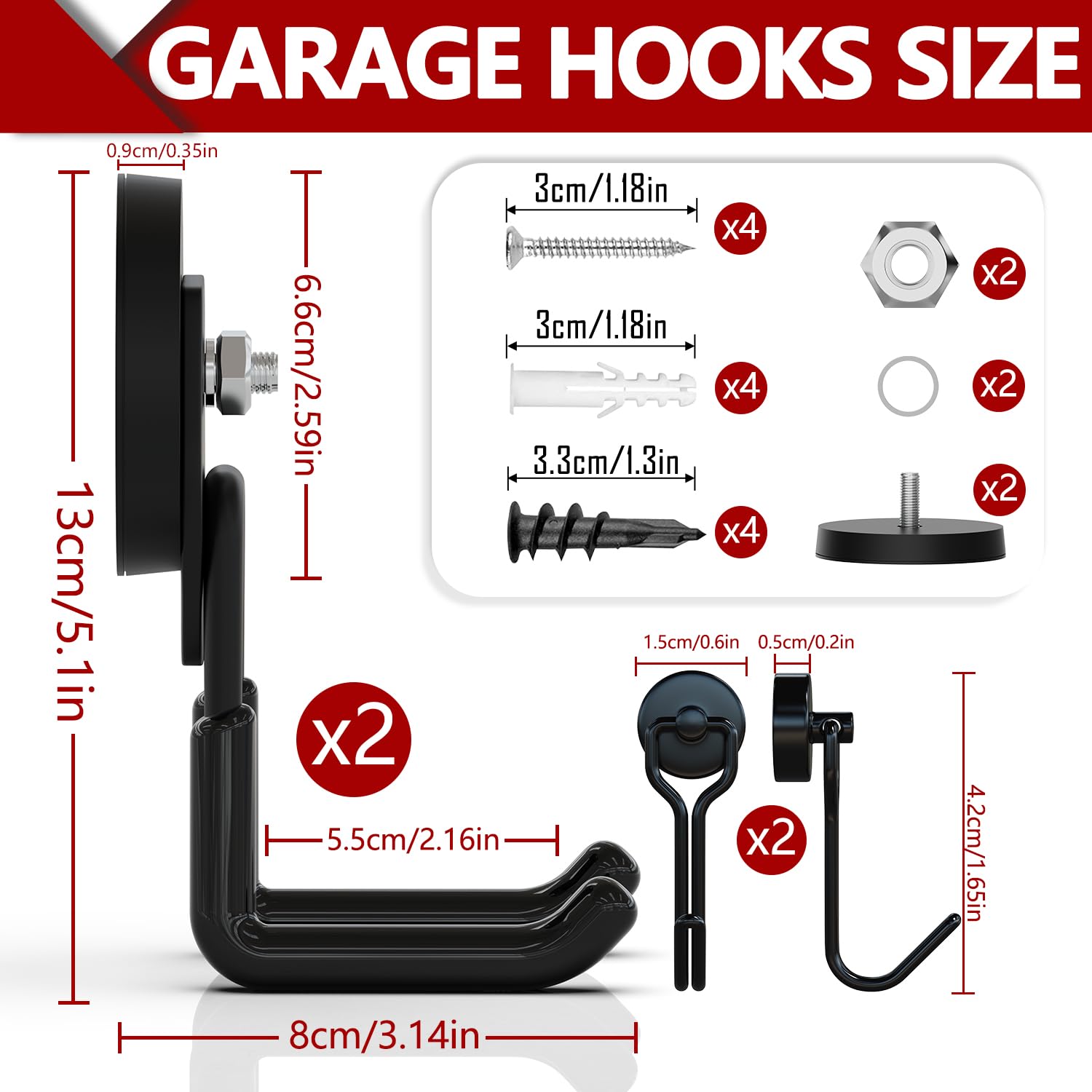 Grote Magneethaken Wandhaak voor Garage - Geen Boren Nodig, 70 mm Grote Magneethaken Wandhaak voor Garage - Geen Boren Nodig, 70 mm