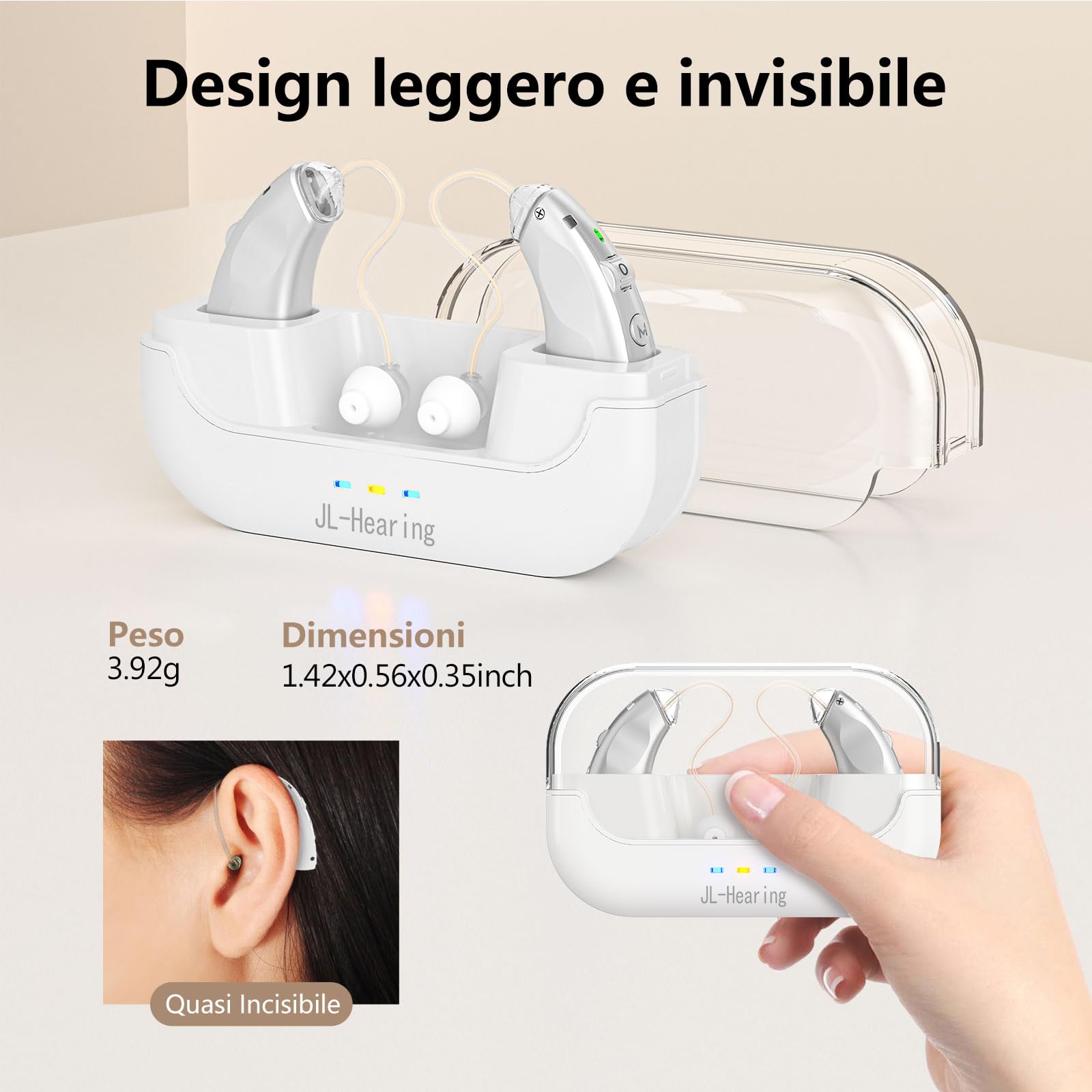Ricaricabile L'amplificatore audio, con cancellazione del rumore, comodo controllo del volume, argento, discreto da indossare, compatto e leggero